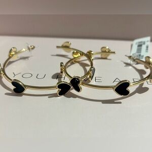 Gold and Black Heart Hoop Earrings